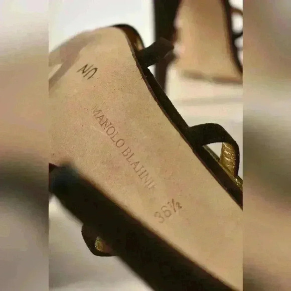 MANOLO BLAHNIK  Brown Suede Lace Peep Sandal Pump Heel 36.5EU 6.5US Italy - Picture 8 of 9